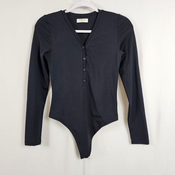 NWOT Aritzia Babaton Contour Henley Long Sleeve Bodysuit in Black - Size M - Picture 1 of 9